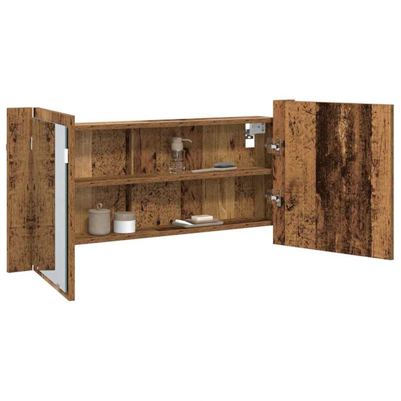 Lustro LED w szafce z półką Stare drewno 100 x 12 x 45 cm