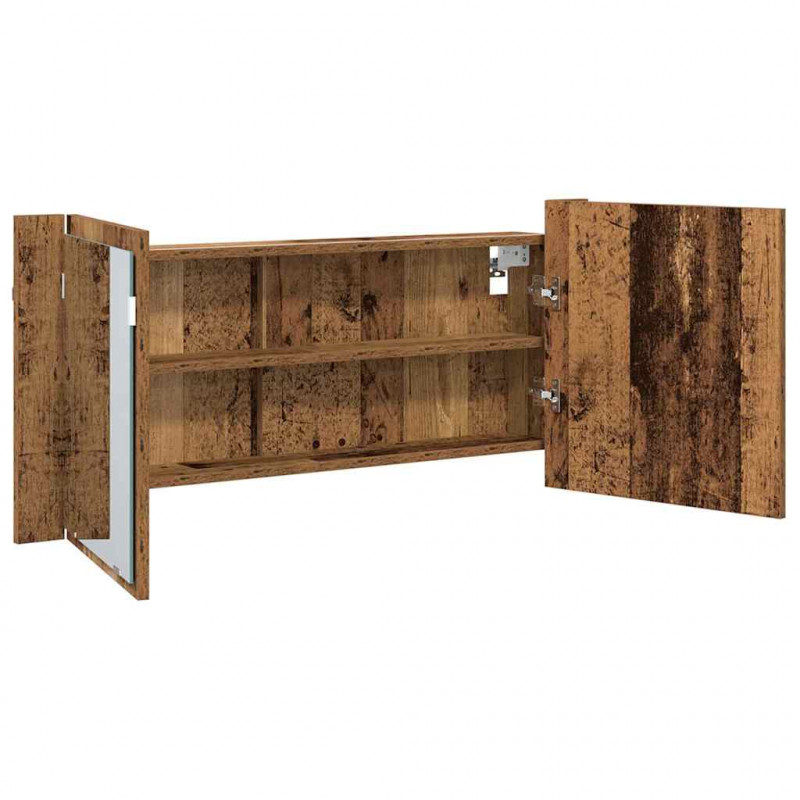 Lustro LED w szafce z półką Stare drewno 100 x 12 x 45 cm