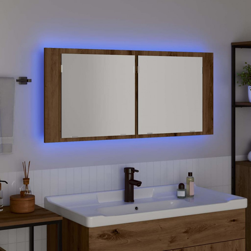 Lustro LED w szafce z półką Dąb rzemieślniczy 100 x 12 x 45 cm