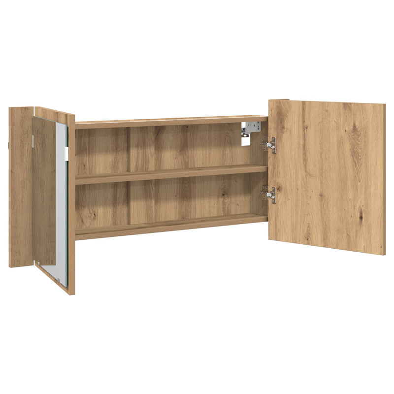 Lustro LED w szafce z półką Dąb rzemieślniczy 100 x 12 x 45 cm