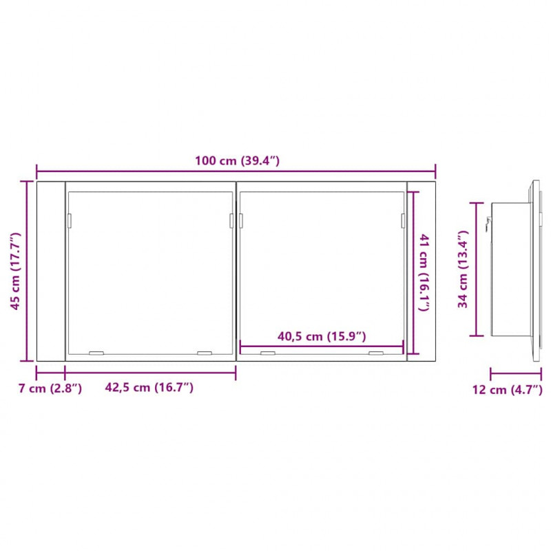 Lustro LED w szafce z półką Dąb rzemieślniczy 100 x 12 x 45 cm