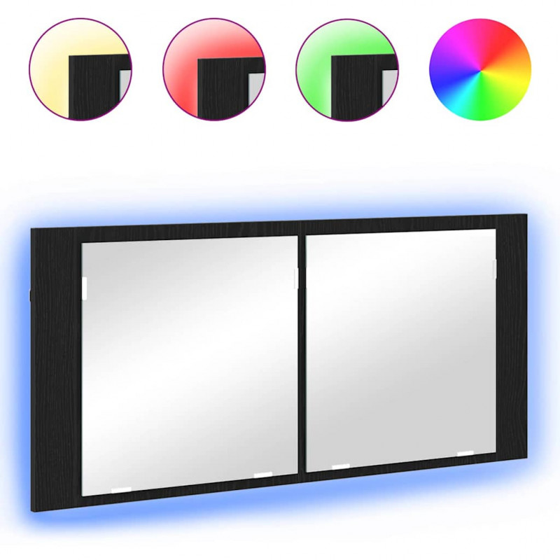 Lustro LED w szafce z półką Czarny Dąb 100 x 12 x 45 cm