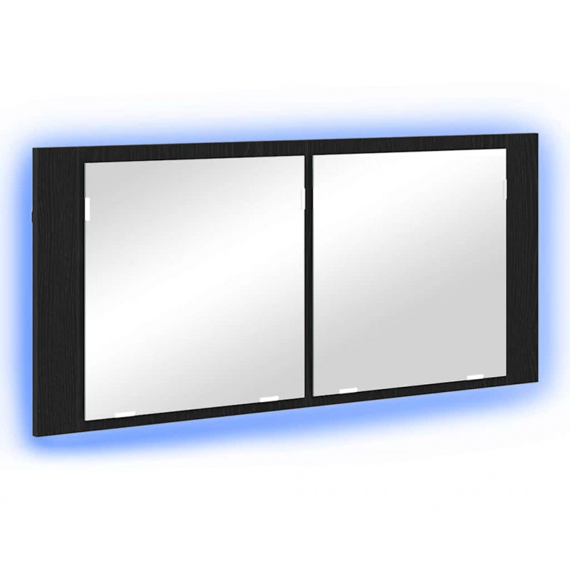 Lustro LED w szafce z półką Czarny Dąb 100 x 12 x 45 cm