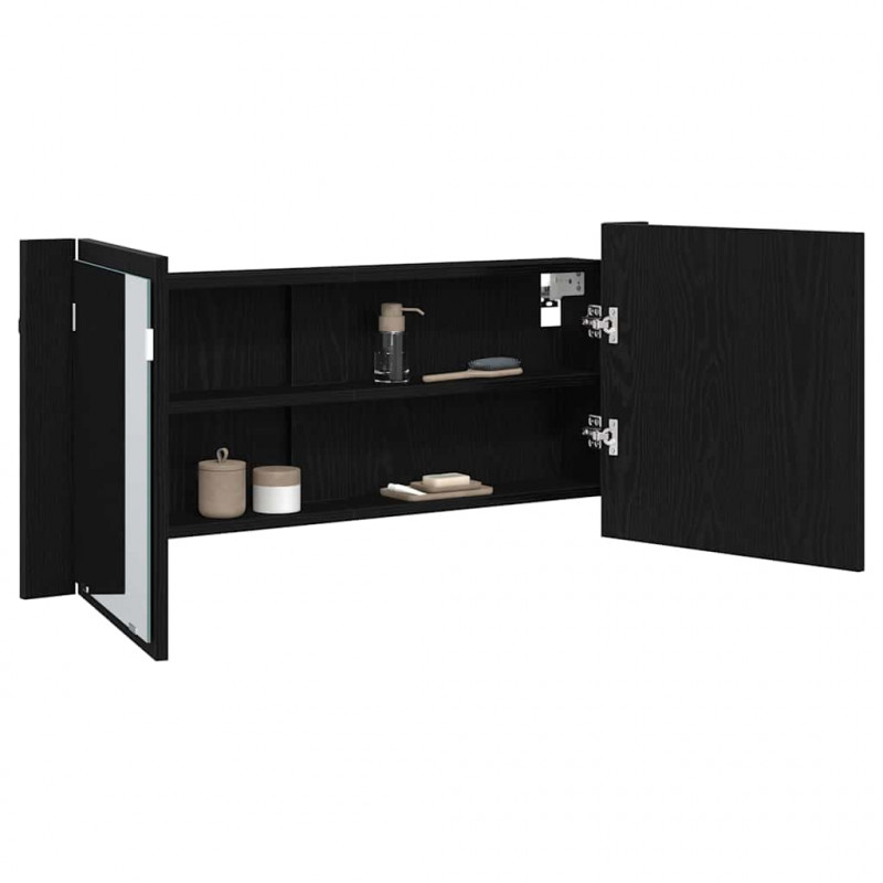 Lustro LED w szafce z półką Czarny Dąb 100 x 12 x 45 cm