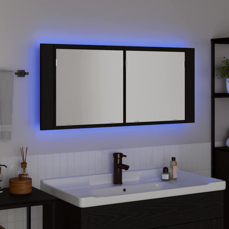 Lustro LED w szafce z półką Czarny Dąb 100 x 12 x 45 cm