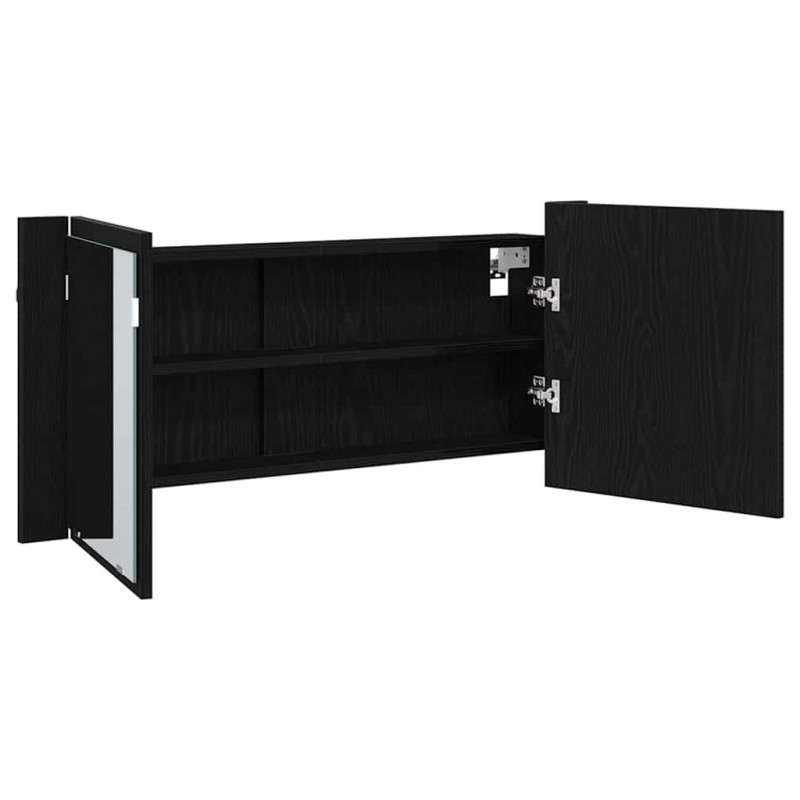 Lustro LED w szafce z półką Czarny Dąb 100 x 12 x 45 cm