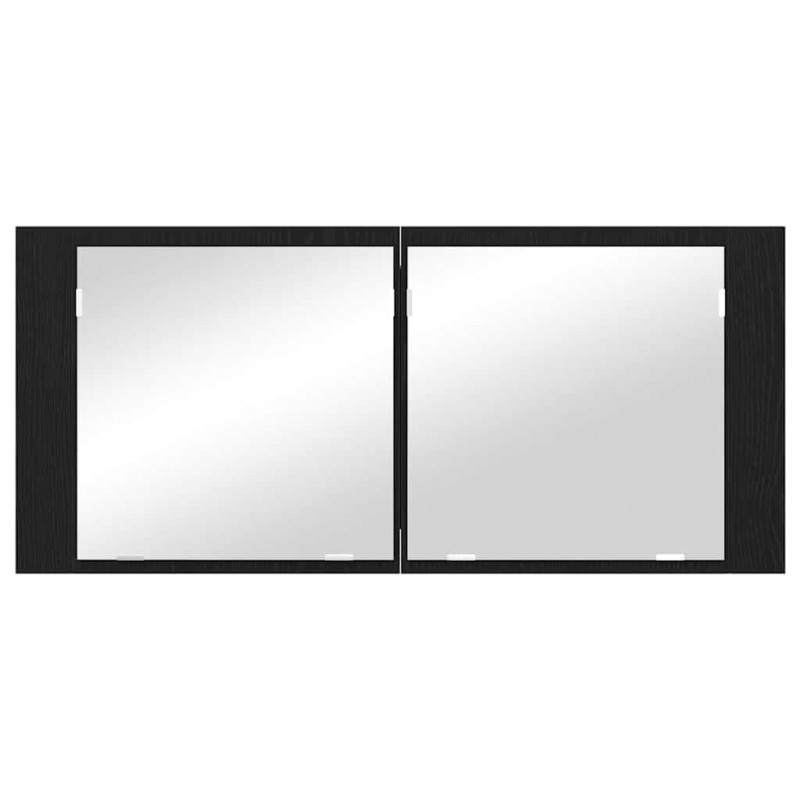Lustro LED w szafce z półką Czarny Dąb 100 x 12 x 45 cm