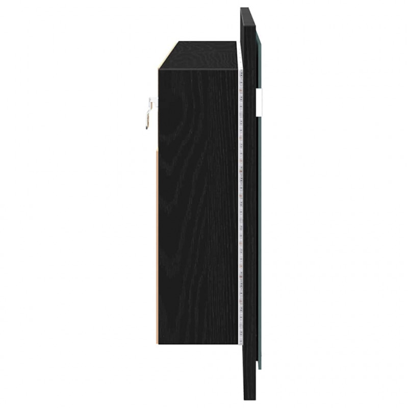 Lustro LED w szafce z półką Czarny Dąb 100 x 12 x 45 cm