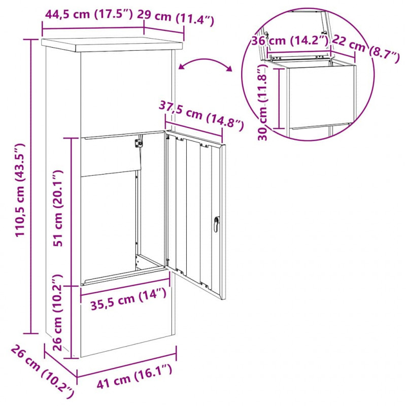 Skrzynka na przesyłki oliwkowy 44,5 x 29 x 110,5 cm Stal