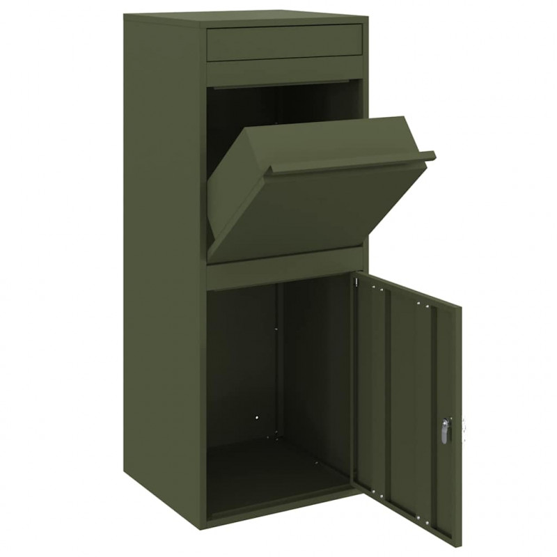 Skrzynka na przesyłki z drzwiami oliwkowy 41 x 38 x 103 cm Stal