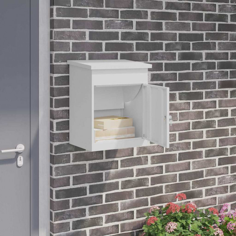 Skrzynka na przesyłki z drzwiami Biały 47.5 x 38 x 59 cm Stal