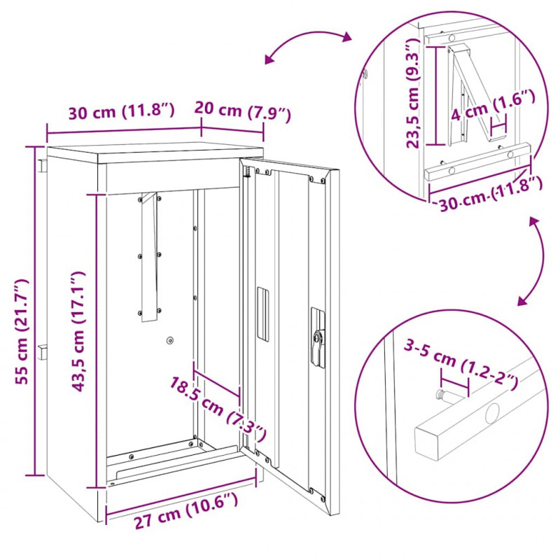 skrzynka na listy z drzwiami Antracyt 30 x 20 x 55 cm Stal