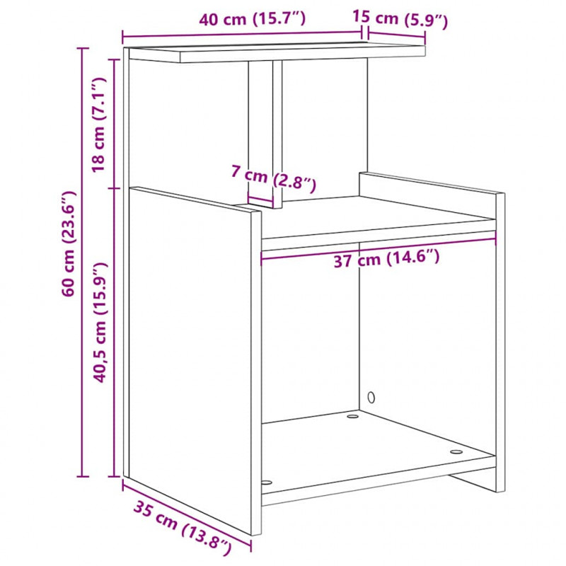 Szafka Nocna 2 pcs Dąb rzemieślniczy 40 x 35 x 60 cm