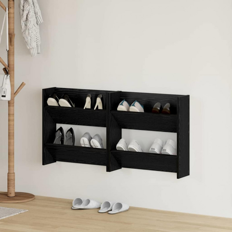 Szafka na buty z półką 2 pcs Czarny Dąb 60 x 18 x 60 cm