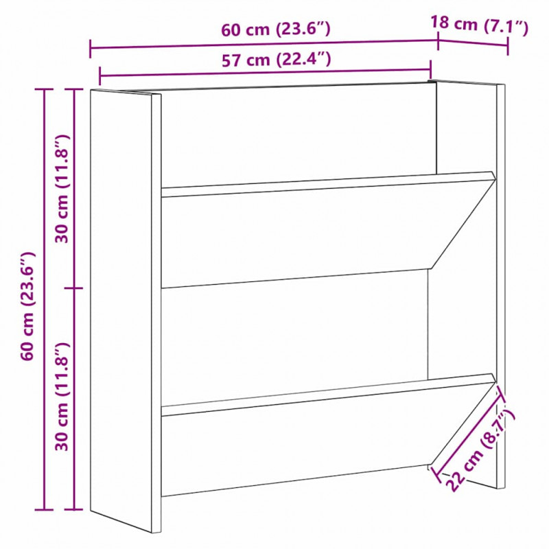 Szafka na buty z półką 2 pcs Czarny Dąb 60 x 18 x 60 cm