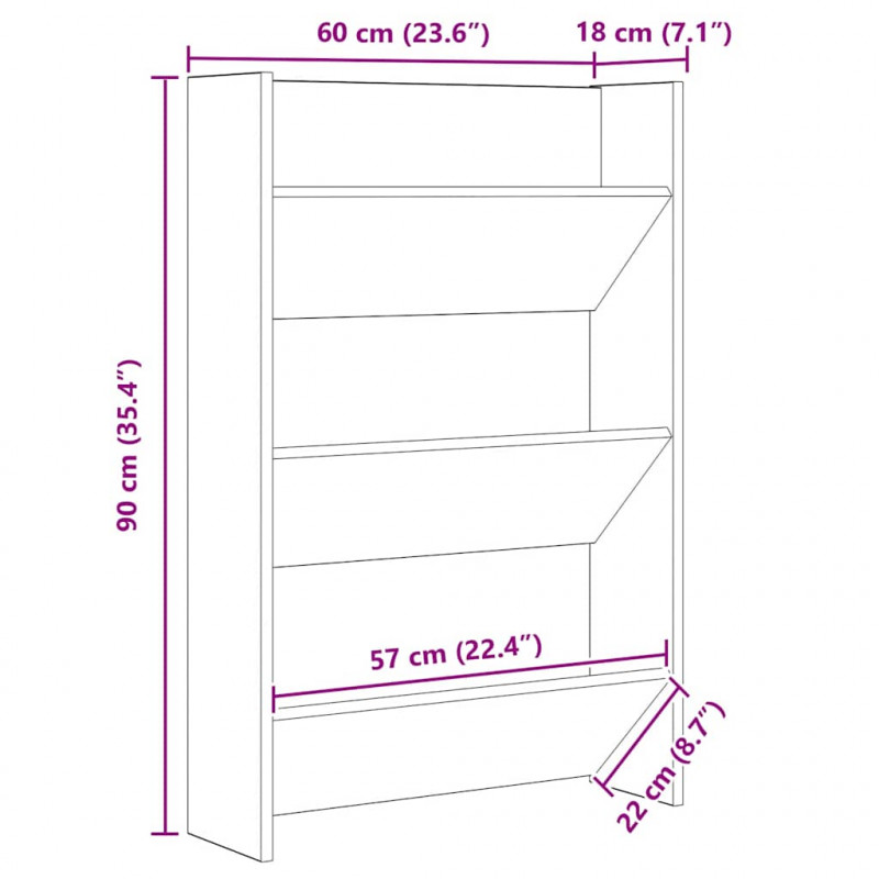 Szafka na buty z półką 2 pcs Stare drewno 60 x 18 x 90 cm
