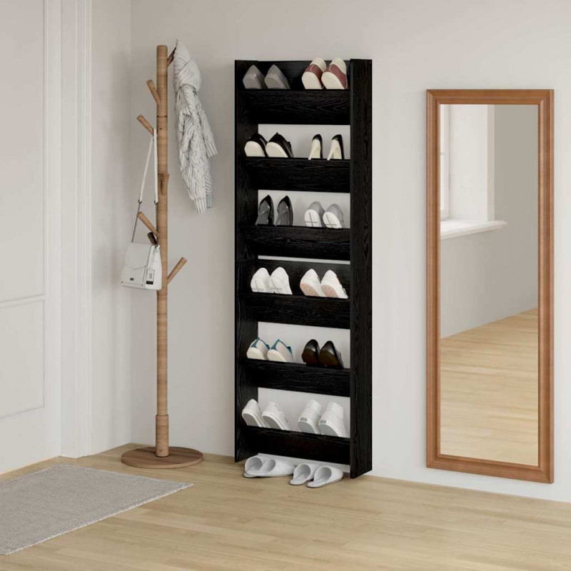 Szafka na buty z półką 2 pcs Czarny Dąb 60 x 18 x 90 cm