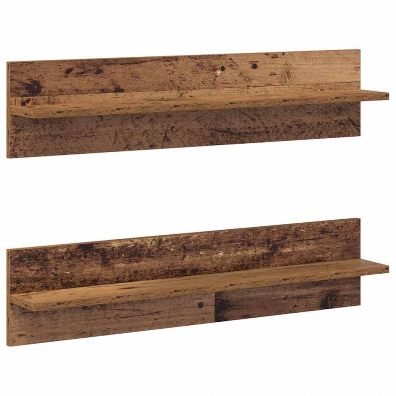 Półka ścienna z półką 2 pcs Stare drewno 80 x 11,5 x 18 cm