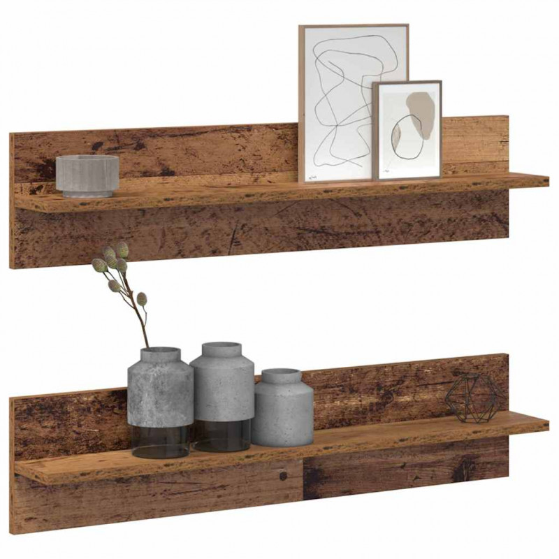 Półka ścienna z półką 2 pcs Stare drewno 80 x 11,5 x 18 cm