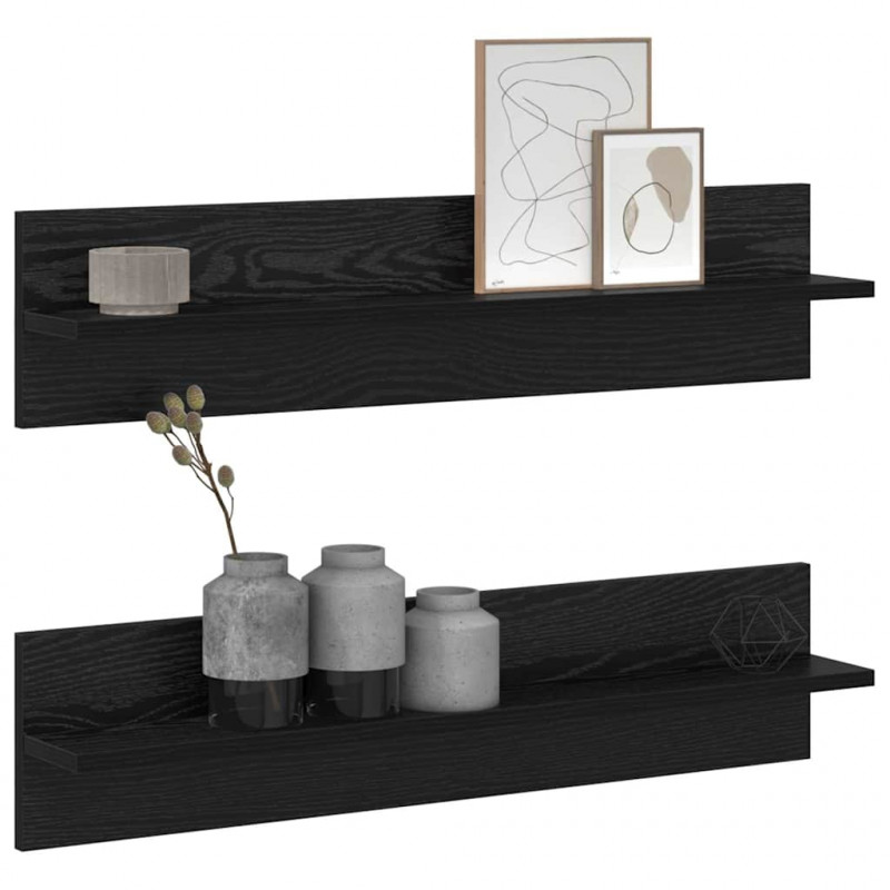 Półka ścienna z półką 2 pcs Czarny Dąb 80 x 11,5 x 18 cm