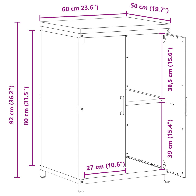 Przechowywanie w kuchni z półką Antracyt 60 x 50 x 92 cm Stal