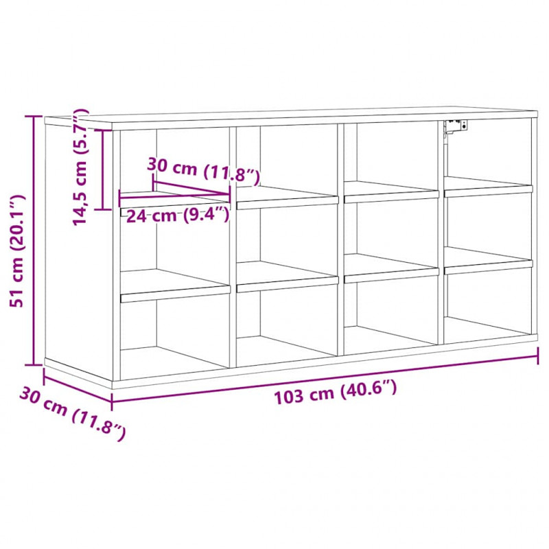 Szafka na buty z półką Stare drewno 103 x 30 x 51 cm
