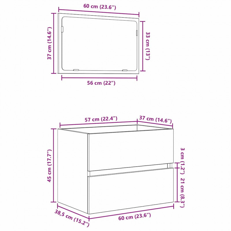 Zestaw mebli łazienkowych z szufladą 2 pcs Stare drewno