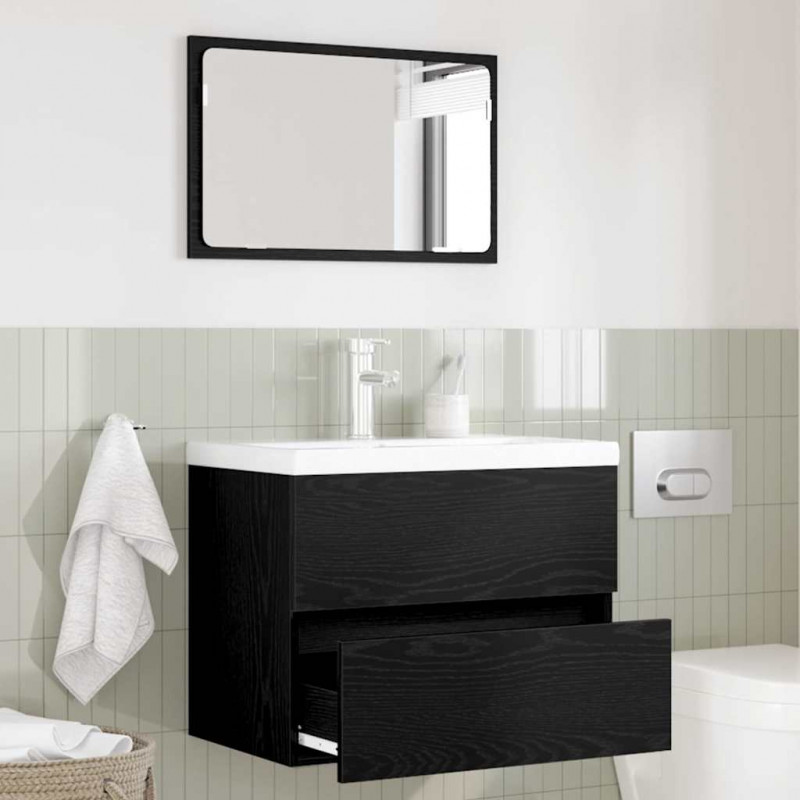 Zestaw mebli łazienkowych z szufladą Z lustrem 2 pcs Czarny Dąb