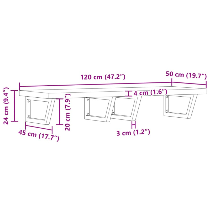 Półka ścienna pod umywalkę, stal i lite drewno akacjowe