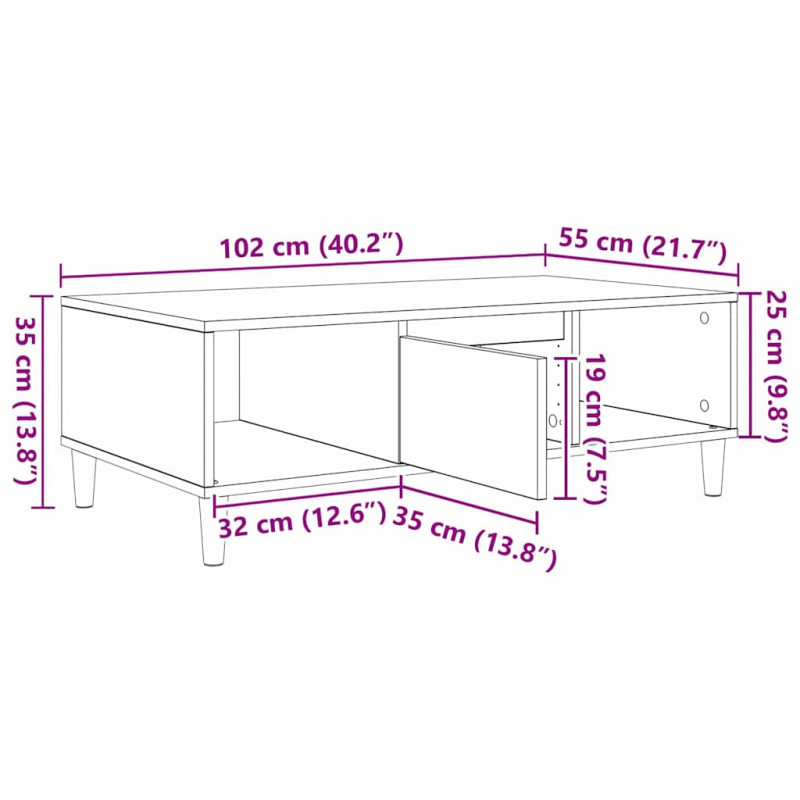 Stolik kawowy Szary Sonoma 102 x 55 x 35 cm