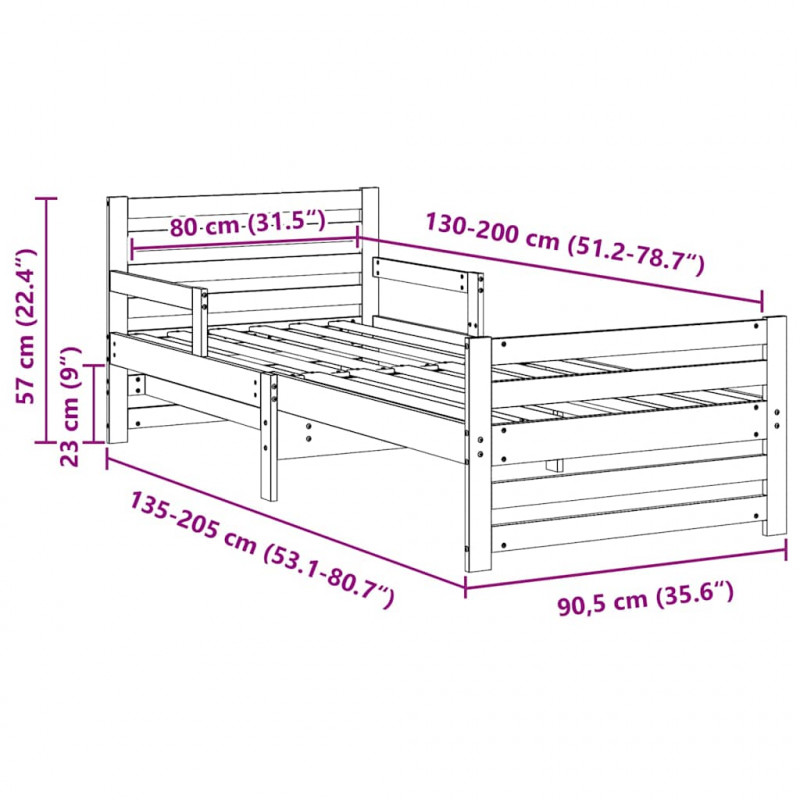 Ramka łóżka Biały 80 x 200 cm Materiał drewnopochodny