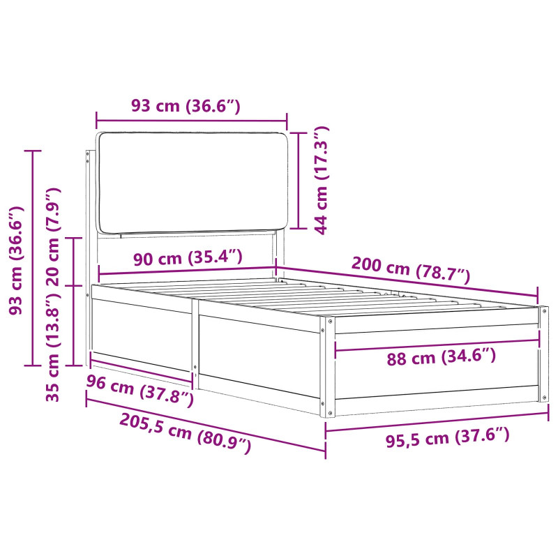 Ramka łóżka z tapicerowanym wezgłowiem Jasnoszary 90 x 200 cm