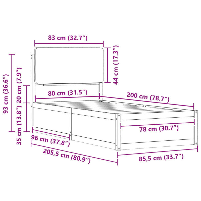Ramka łóżka z tapicerowanym wezgłowiem Ciemnoszary 80 x 200 cm