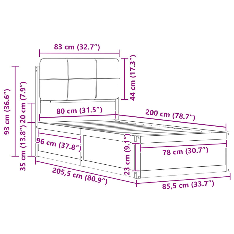 Ramka łóżka z tapicerowanym wezgłowiem Jasnoszary 80 x 200 cm