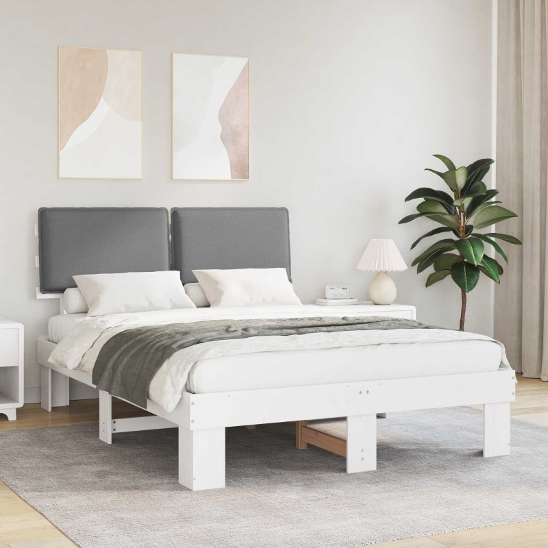 Ramka łóżka z tapicerowanym wezgłowiem Jasnoszary 135 x 190 cm