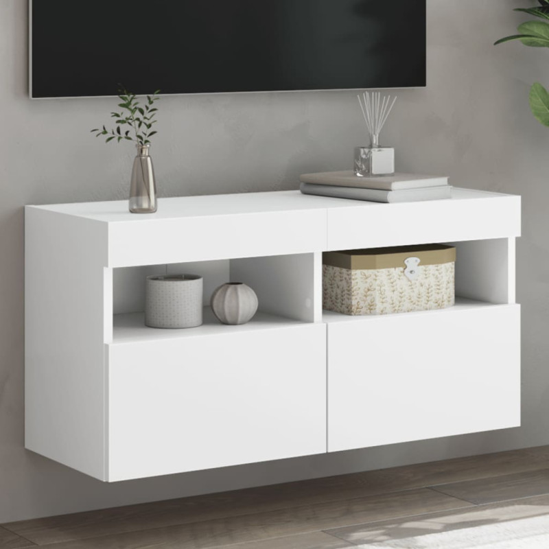 Ścienna szafka TV z LED, biała, 80x30x40 cm