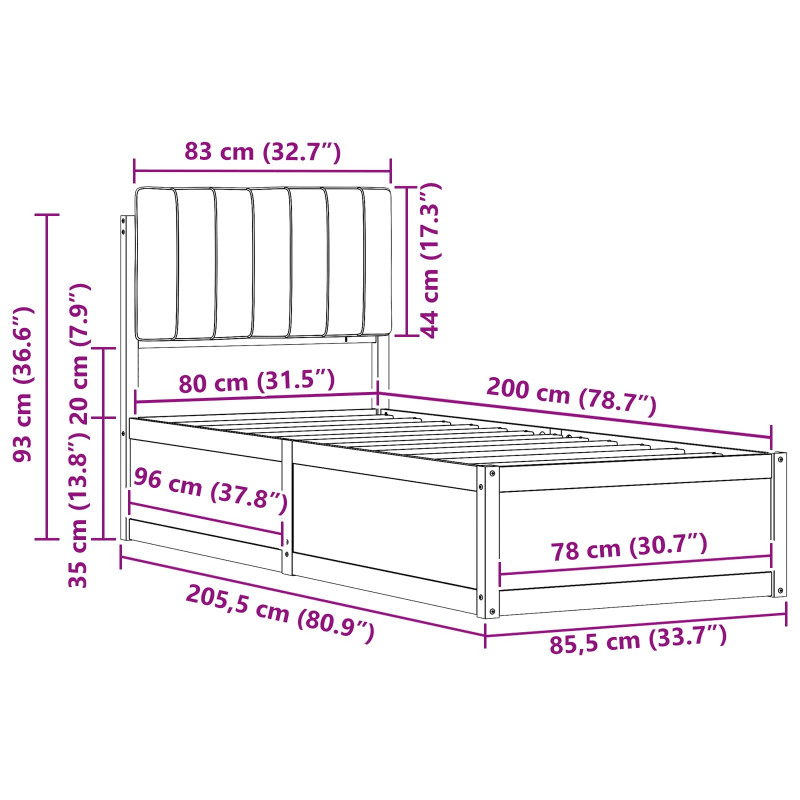 Ramka łóżka z tapicerowanym wezgłowiem Jasnoszary 80 x 200 cm