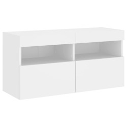 Ścienna szafka TV z LED, biała, 80x30x40 cm