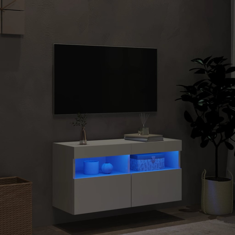Ścienna szafka TV z LED, biała, 80x30x40 cm