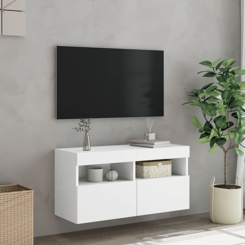 Ścienna szafka TV z LED, biała, 80x30x40 cm