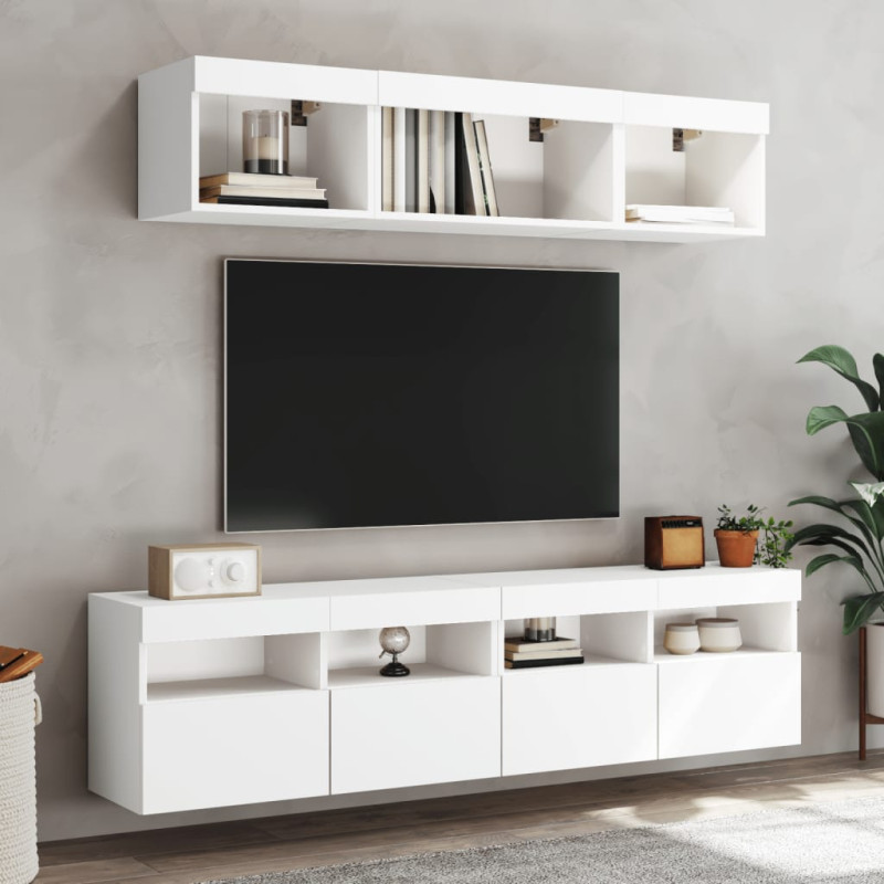 Ścienna szafka TV z LED, biała, 80x30x40 cm