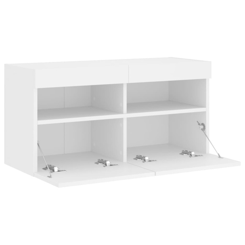 Ścienna szafka TV z LED, biała, 80x30x40 cm