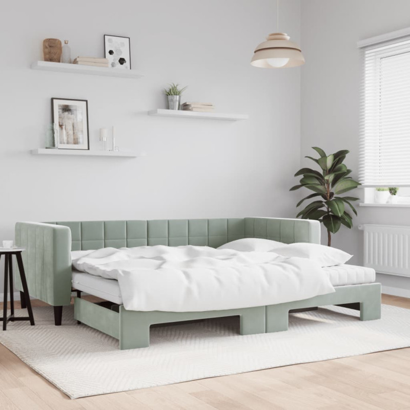 Sofa rozsuwana z materacami, jasnoszara, 90x200 cm, aksamit