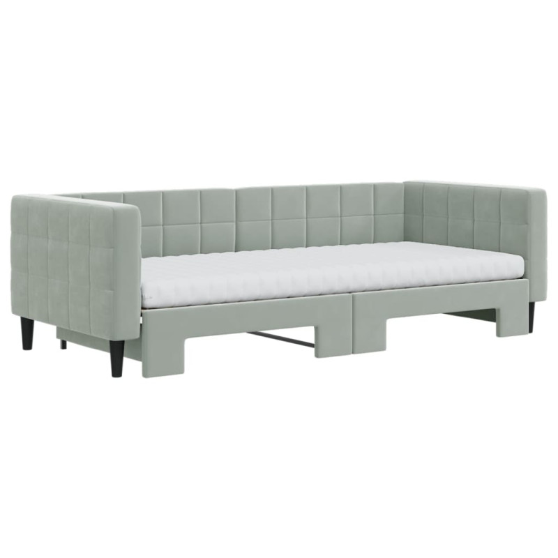 Sofa rozsuwana z materacami, jasnoszara, 90x200 cm, aksamit