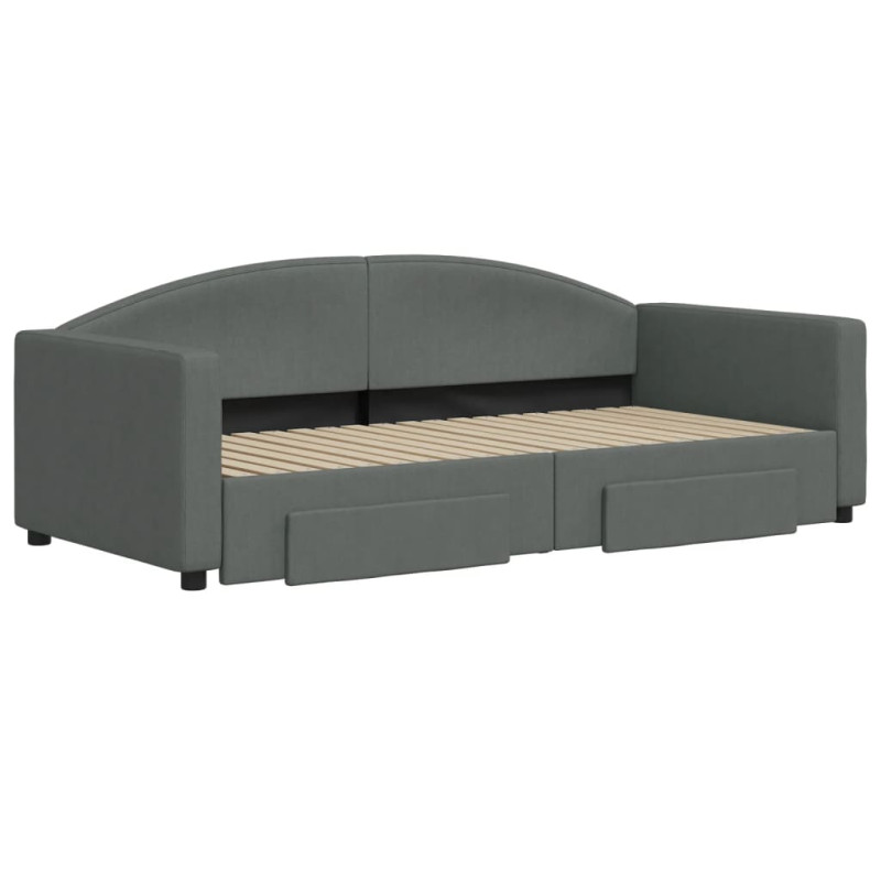 Sofa rozsuwana z szufladami, ciemnoszara, 90x190 cm, tkanina
