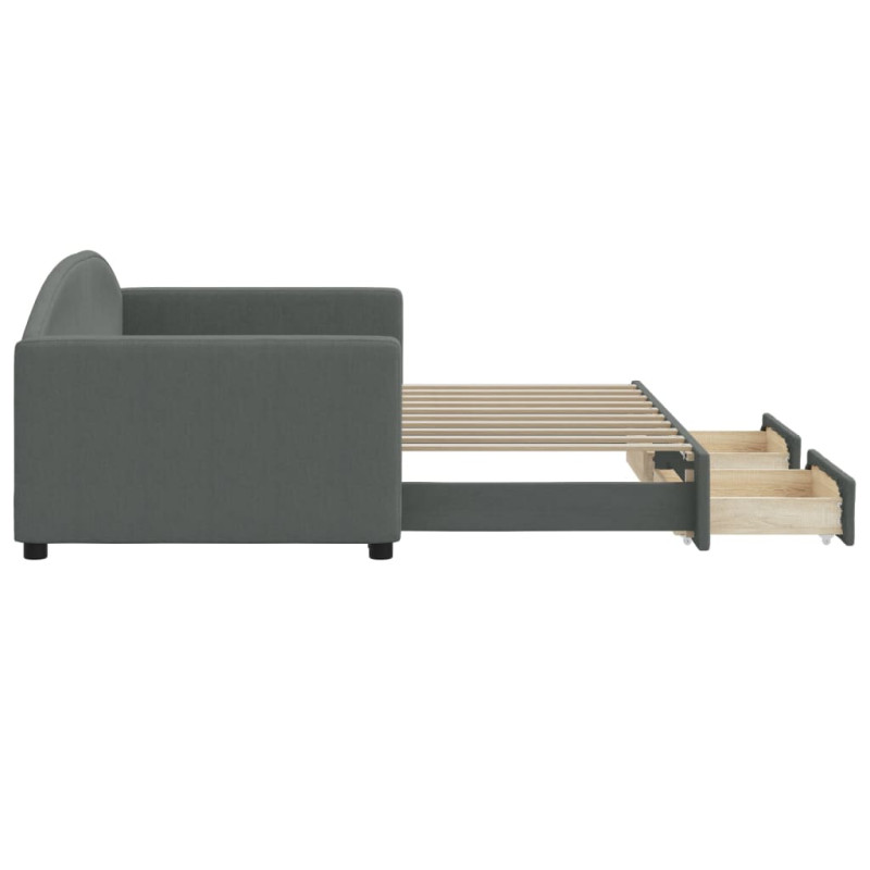 Sofa rozsuwana z szufladami, ciemnoszara, 90x190 cm, tkanina