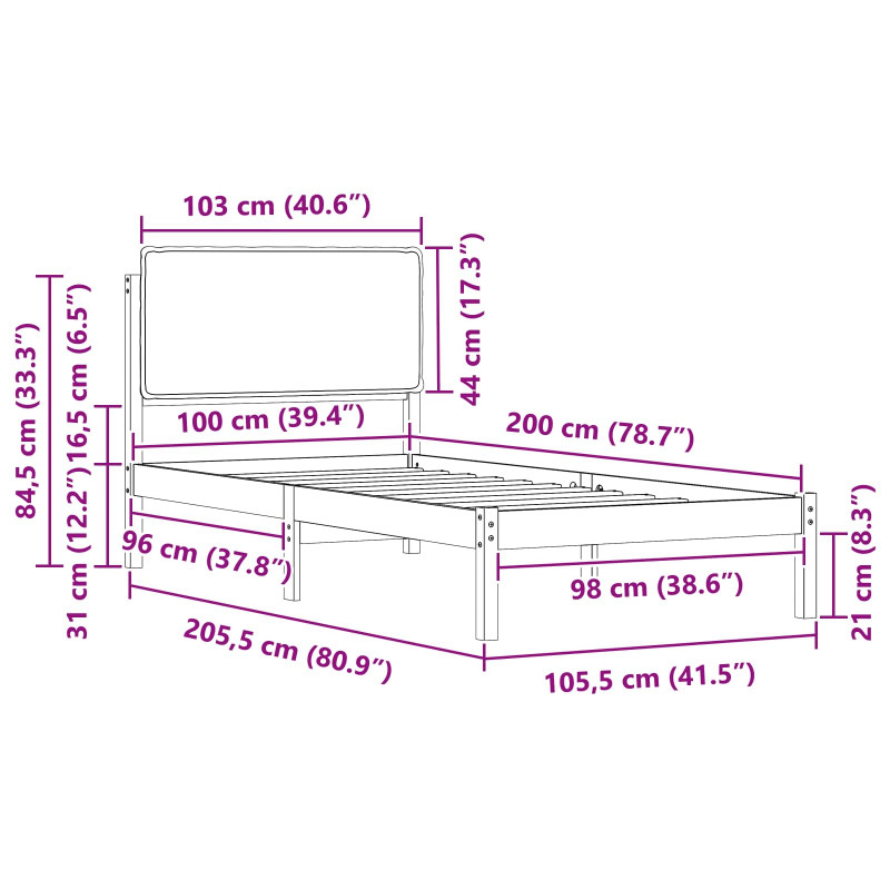 Ramka łóżka z tapicerowanym wezgłowiem Czarny 100 x 200 cm