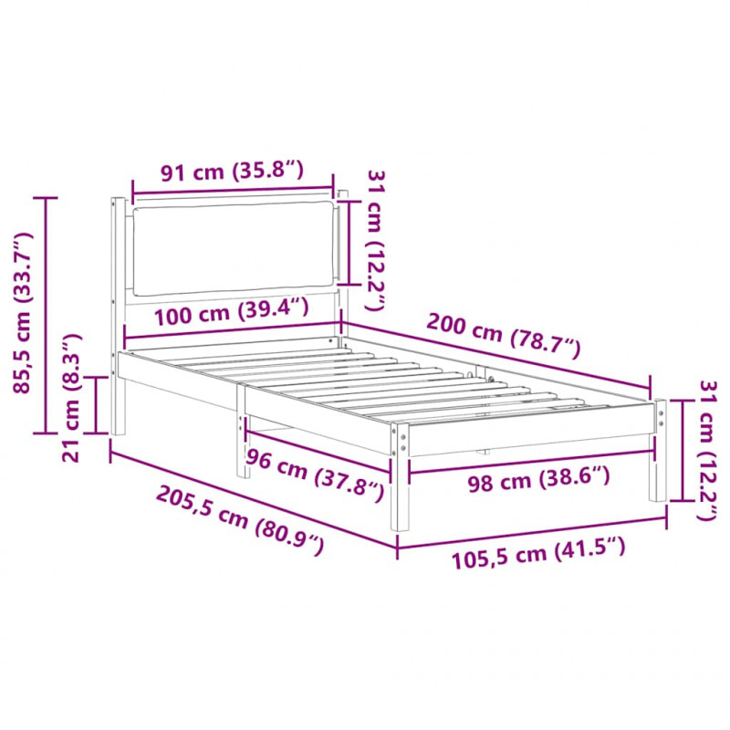 Ramka łóżka Czarny 100 x 200 cm Lite drewno sosnowe