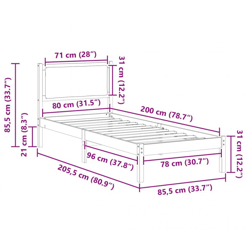 Ramka łóżka Ciemnoszary 80 x 200 cm Lite drewno sosnowe