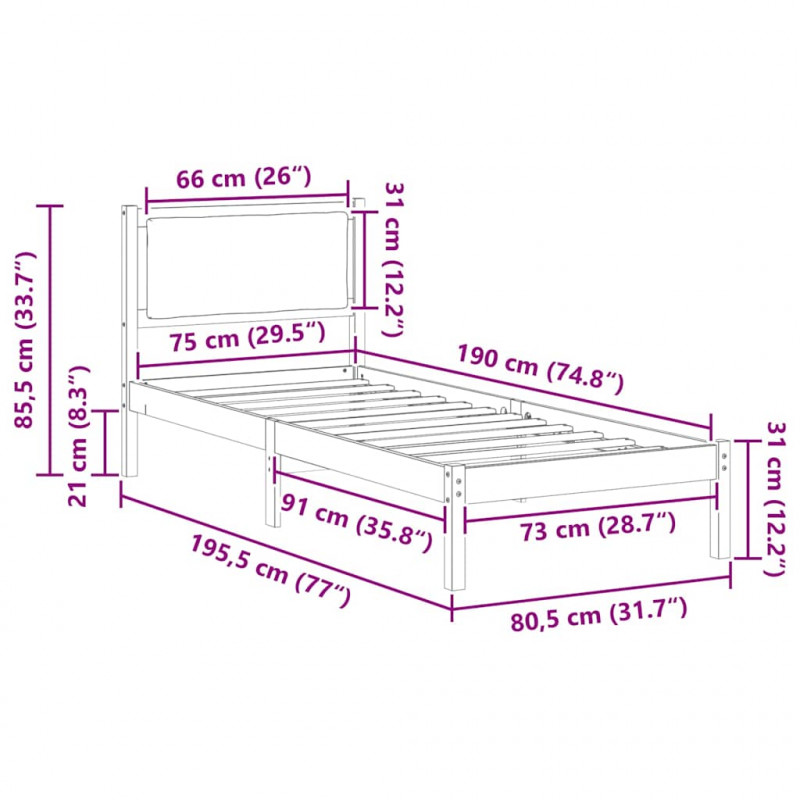 Ramka łóżka Jasnoszary 80 x 190 cm Lite drewno sosnowe